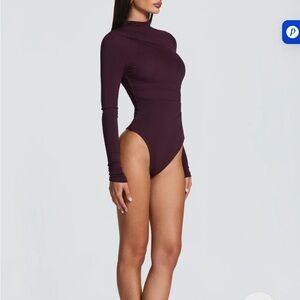 Elegant Long Sleeve Burgundy Bodysuit
